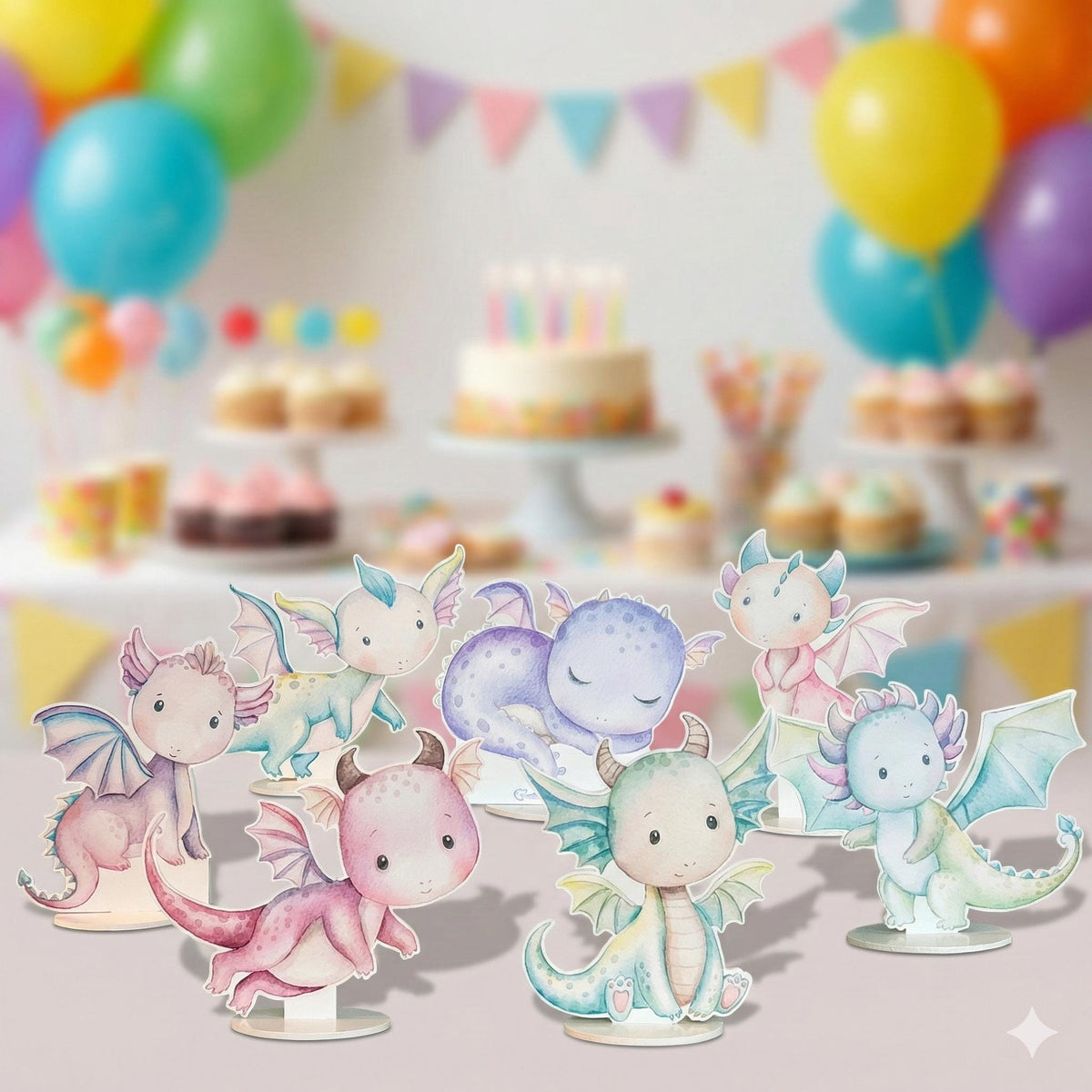 Pastel Baby Dragons Double-Sided Table Centerpieces Set 7, Baby Shower, Nursery Decor, Table Decor, Birthday Decorations
