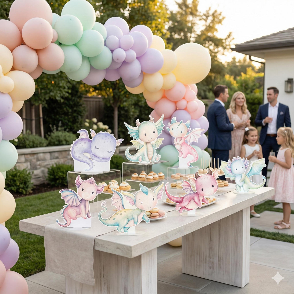 Pastel Baby Dragons Double-Sided Table Centerpieces Set 7, Baby Shower, Nursery Decor, Table Decor, Birthday Decorations
