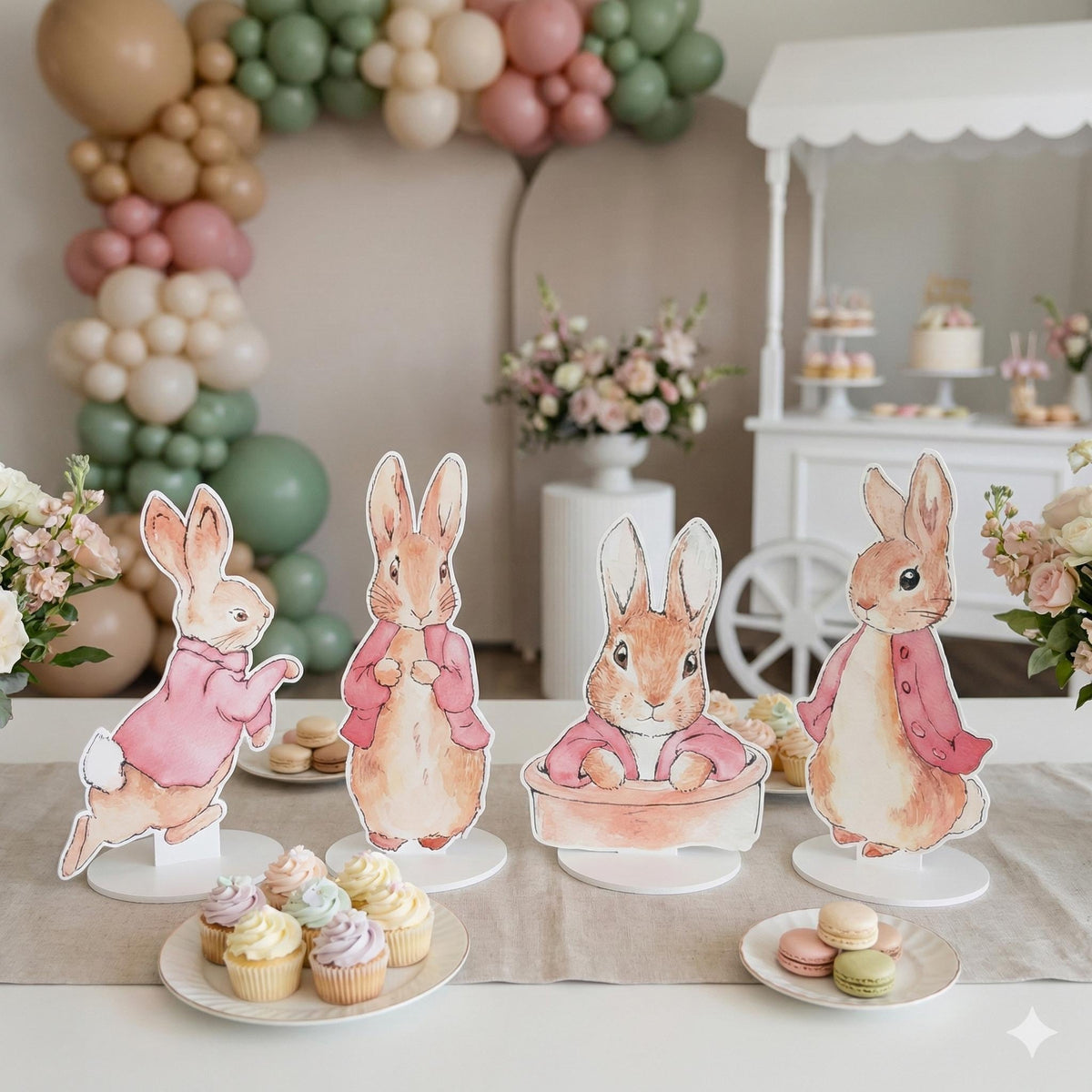 Pink Garden Bunny Double-Sided Table Centerpieces Set 4, Bunny Baby Shower, Nursery Decor, Table Decor, Birthday Decorations