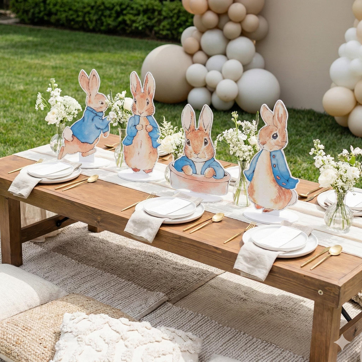 Blue Garden Bunny Double-Sided Table Centerpieces Set 4, Bunny Baby Shower, Nursery Decor, Table Decor, Birthday Decorations