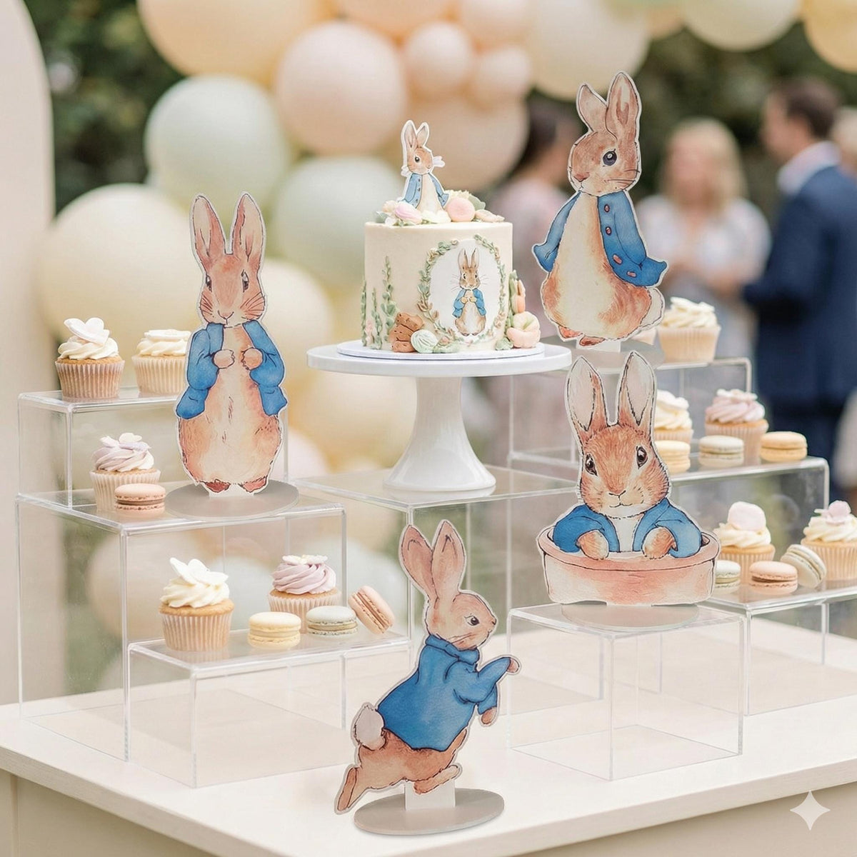 Blue Garden Bunny Double-Sided Table Centerpieces Set 4, Bunny Baby Shower, Nursery Decor, Table Decor, Birthday Decorations