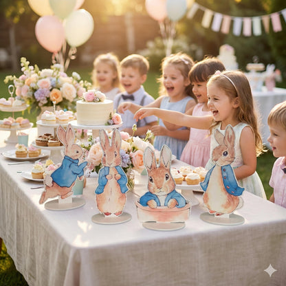 Blue Garden Bunny Double-Sided Table Centerpieces Set 4, Bunny Baby Shower, Nursery Decor, Table Decor, Birthday Decorations
