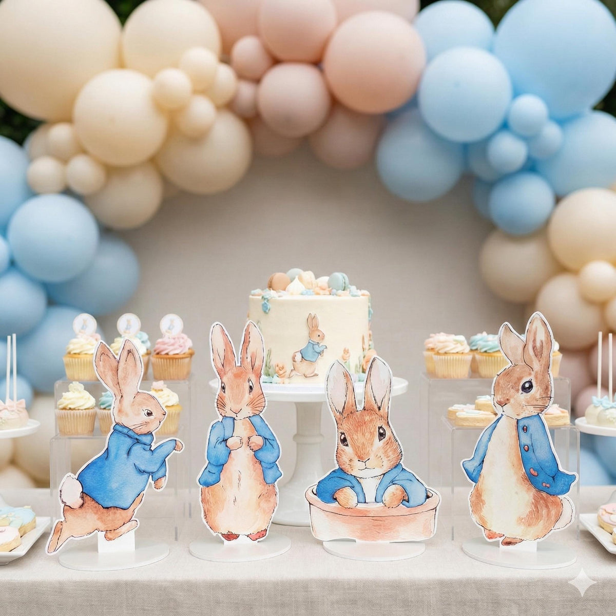 Blue Garden Bunny Double-Sided Table Centerpieces Set 4, Bunny Baby Shower, Nursery Decor, Table Decor, Birthday Decorations