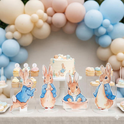Blue Garden Bunny Double-Sided Table Centerpieces Set 4, Bunny Baby Shower, Nursery Decor, Table Decor, Birthday Decorations