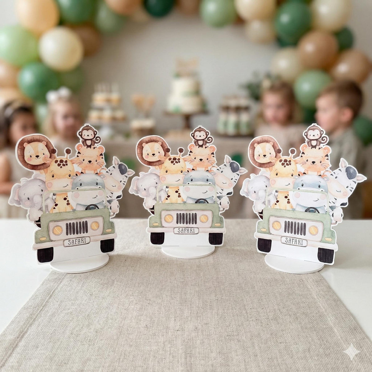Safari Animals Truck Double-Sided Table Centerpieces, Jungle Baby Shower, Nursery Decor, Table Decor, Birthday Decorations, Wild One