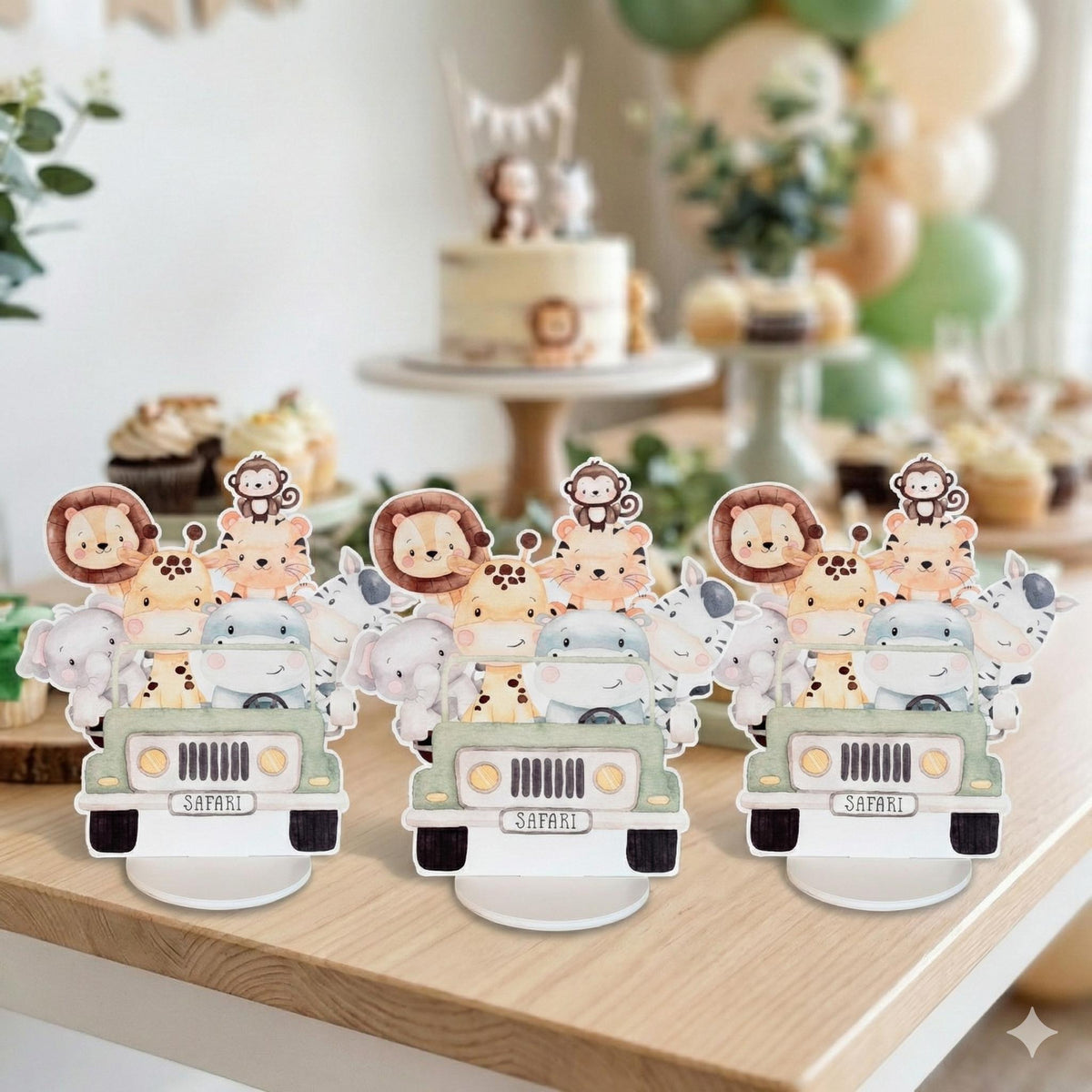 Safari Animals Truck Double-Sided Table Centerpieces, Jungle Baby Shower, Nursery Decor, Table Decor, Birthday Decorations, Wild One