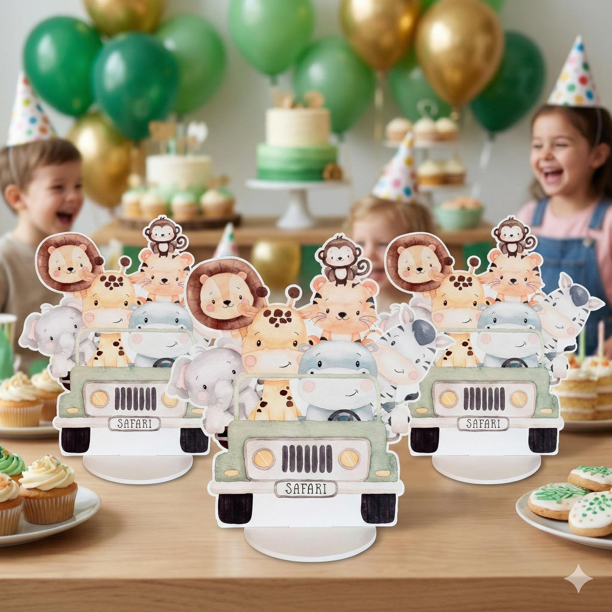Safari Animals Truck Double-Sided Table Centerpieces, Jungle Baby Shower, Nursery Decor, Table Decor, Birthday Decorations, Wild One