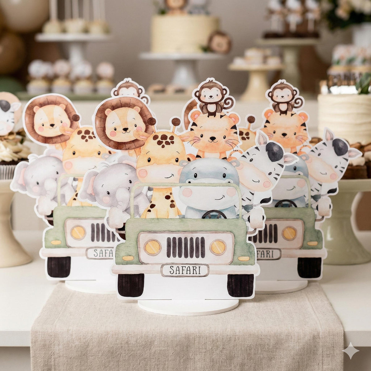 Safari Animals Truck Double-Sided Table Centerpieces, Jungle Baby Shower, Nursery Decor, Table Decor, Birthday Decorations, Wild One