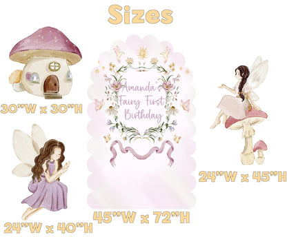 Fairy First Birthday Cutouts, Whimsical Baby Shower, Enchanted Fairy, Fairy tale, Pink Fairies, Centerpieces, Party Props, Mushroom House