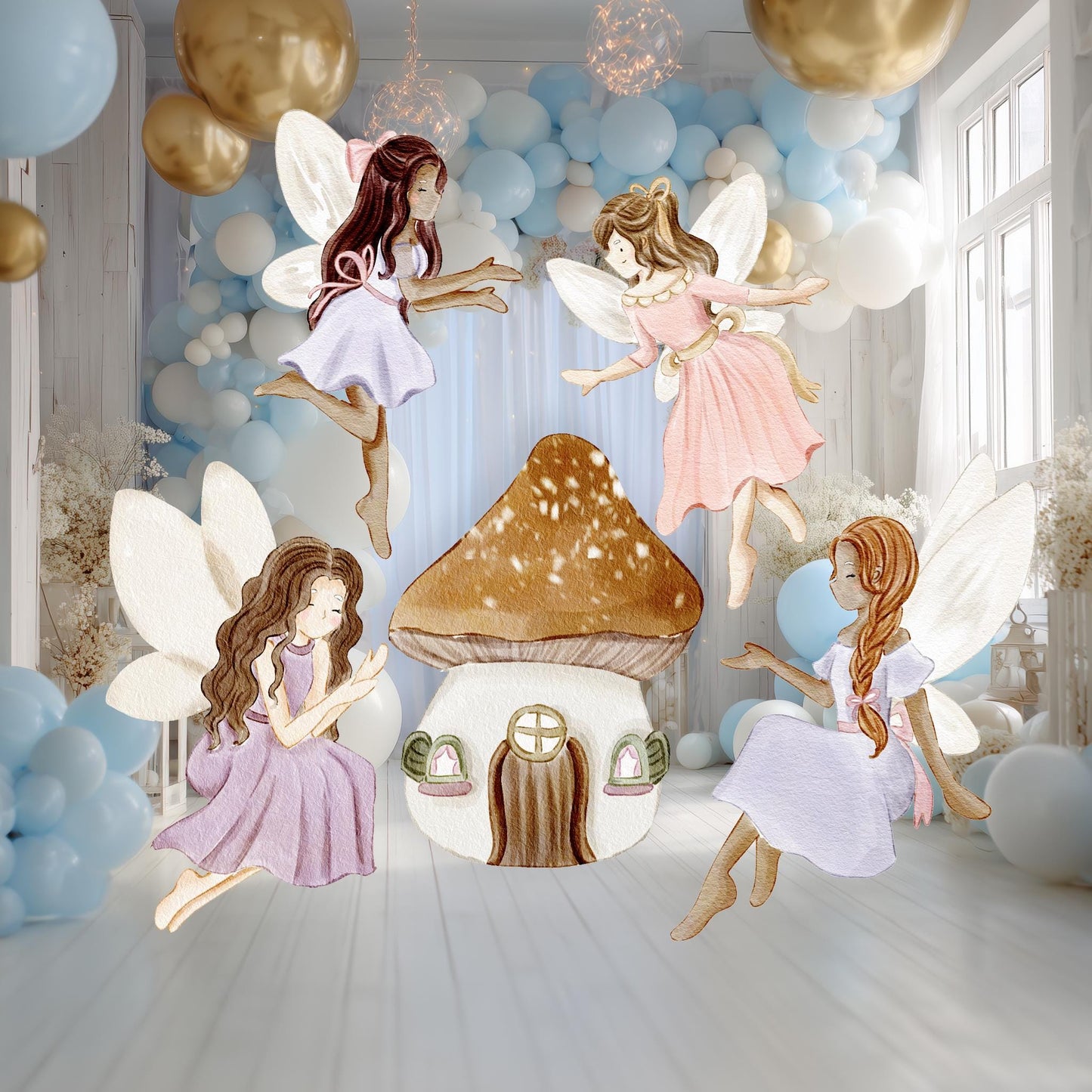 Fairy First Birthday Cutouts, Whimsical Baby Shower, Enchanted Fairy, Fairy tale, Purple Fairies, Centerpieces, Party Props, Mushroom House