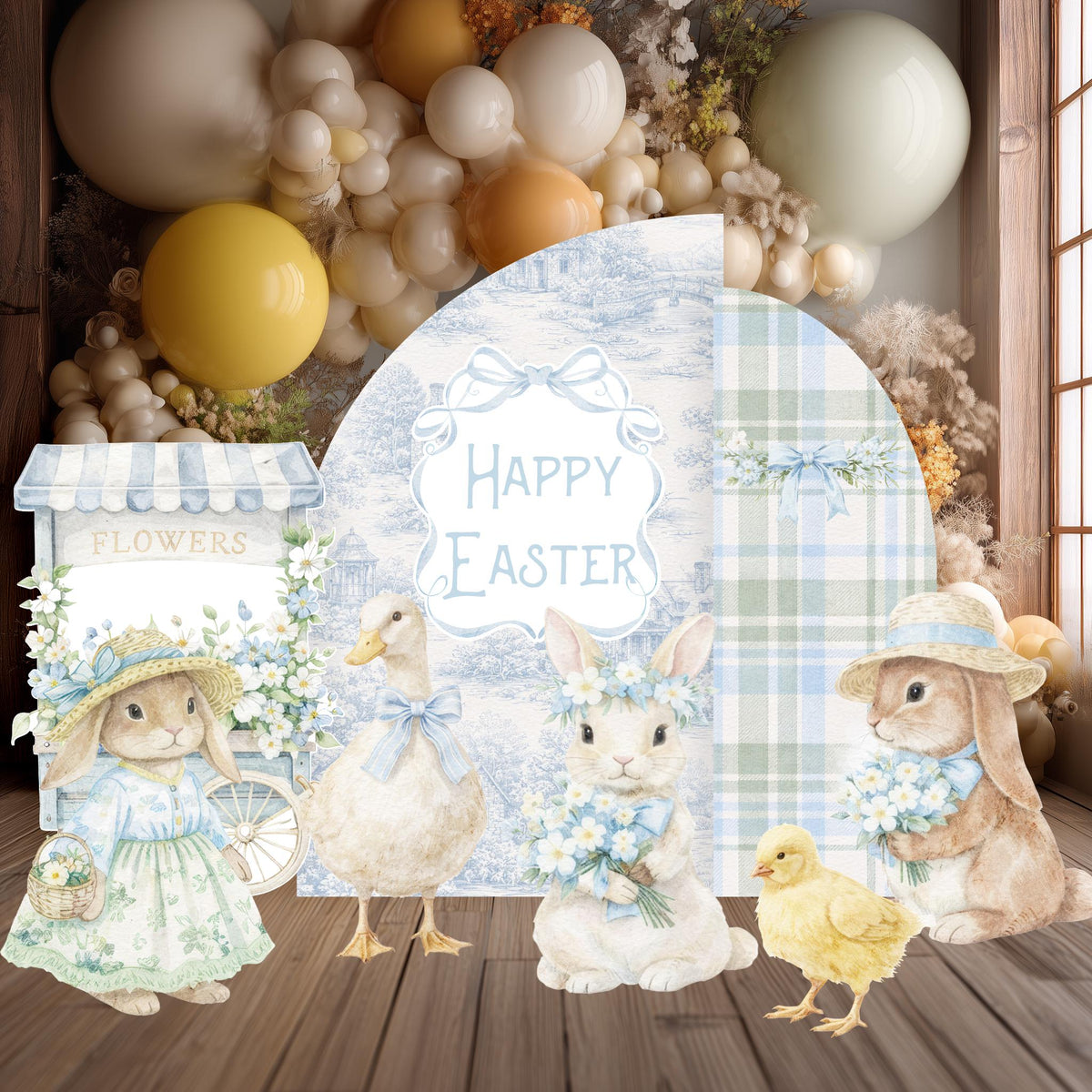Spring Easter Bunny Cutouts (Blue Easter Arch), Baby Shower Decor, Backdrop, Yard Sign, Easter Decor, Cottagecore, Grandmillennial