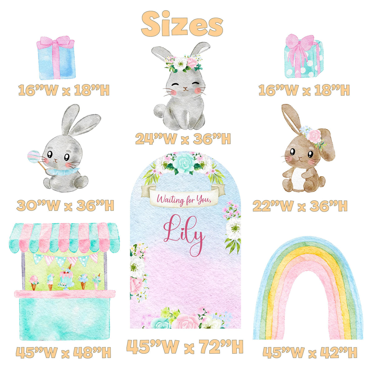 Floral Easter Bunny Cutouts, Ice Cream Baby Shower Decor, Backdrop, Yard Sign, Easter Decor, Rabbit, Rainbow