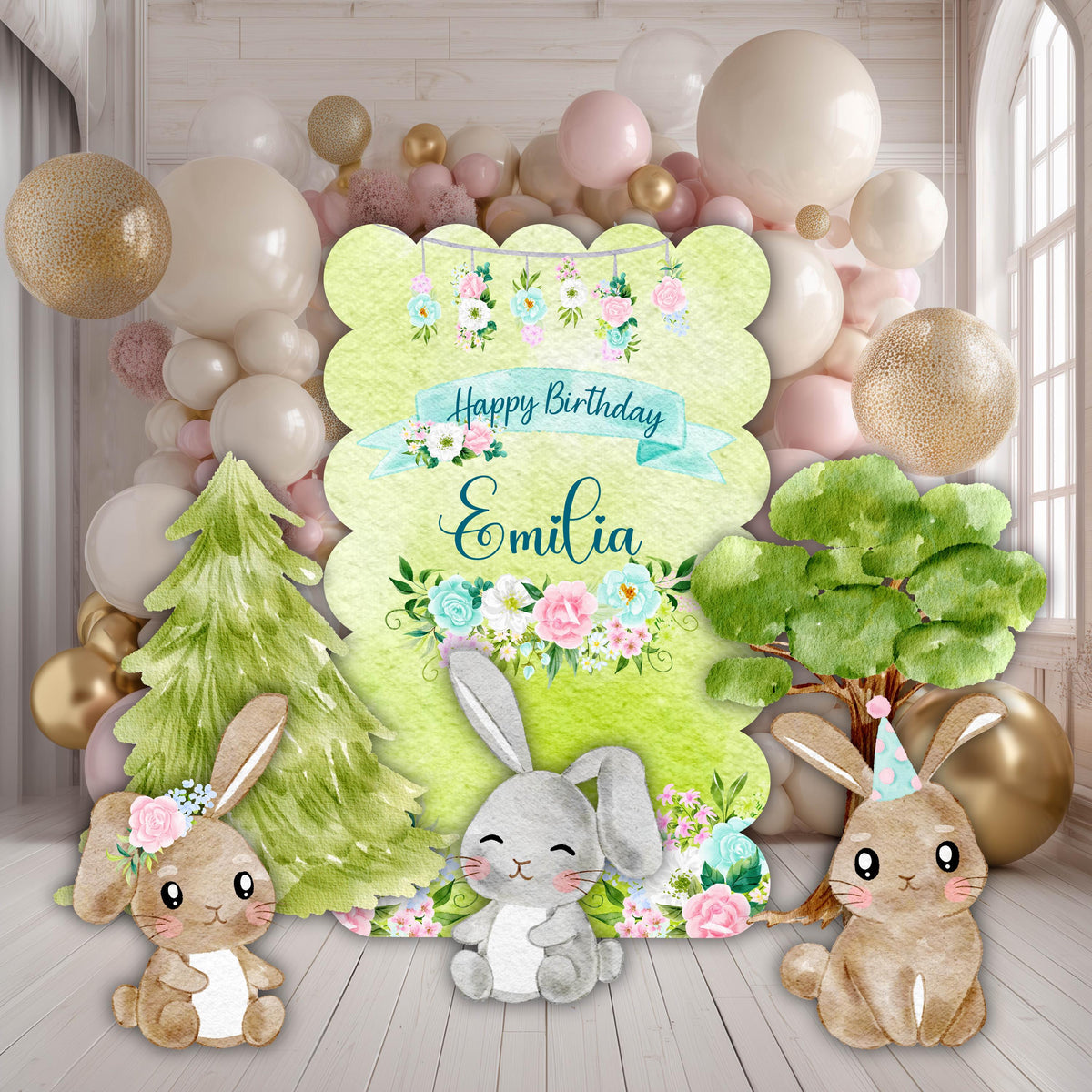 Woodland Bunny Cutouts, Baby Shower Decor, Backdrop, Yard Sign, Easter Decor, Rabbit, Large Tree