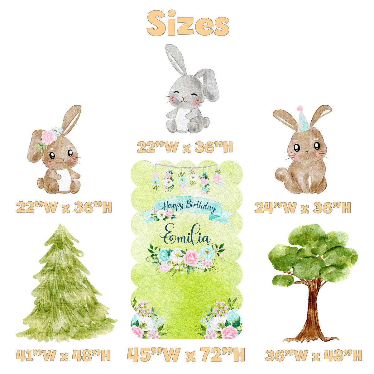 Woodland Bunny Cutouts, Baby Shower Decor, Backdrop, Yard Sign, Easter Decor, Rabbit, Large Tree