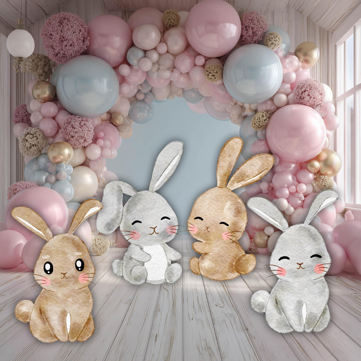 Woodland Bunny Cutouts Set 4, Baby Shower Decor, Backdrop, Yard Sign, Easter Bunny, Rabbit