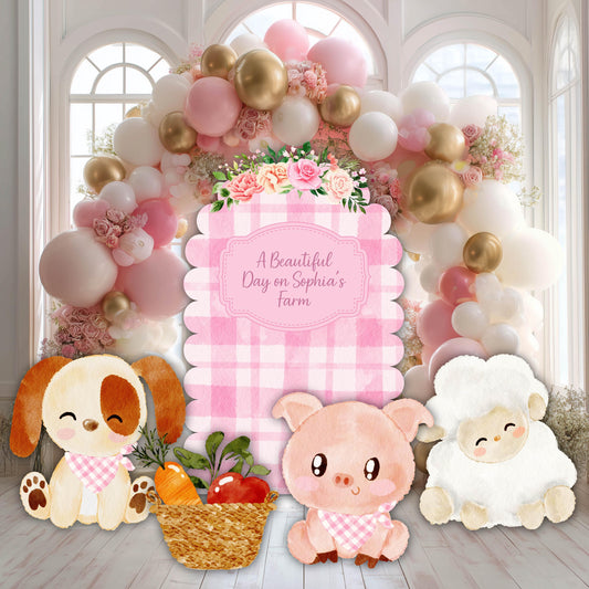 Pink Farm Animals Cutouts — custom party decor, printed and cut to shape