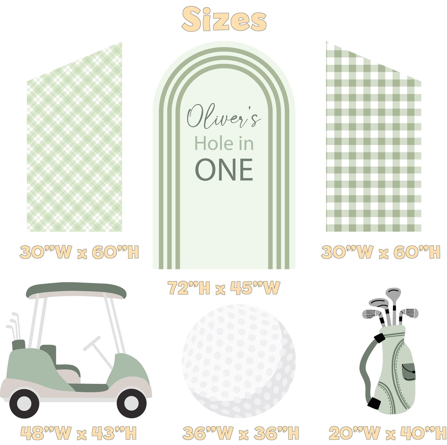 Hole in One Birthday Cutouts (Gingham Arch), Green Golf Party Decor, Golf Baby Shower, 1st Birthday, Baby Shower