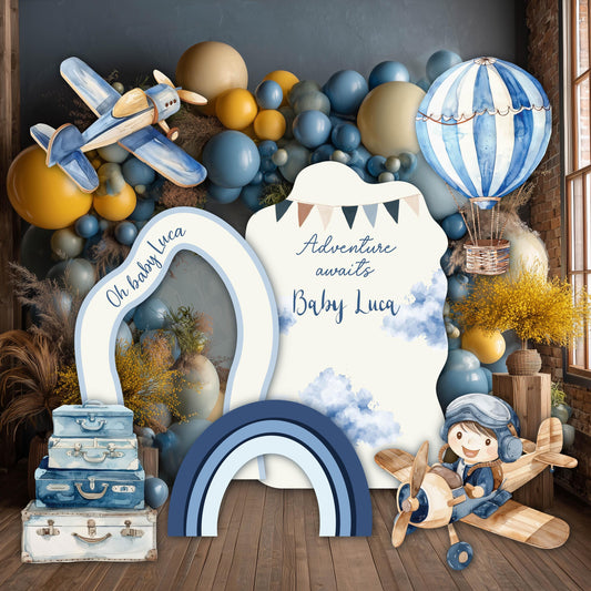 Blue Aviator Cutout — custom party decor, printed and cut to shape