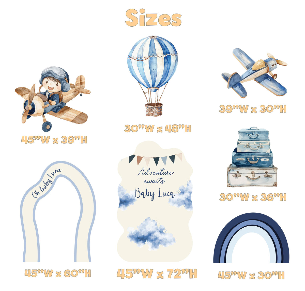 Blue Aviator Cutout (Cloud & Rainbow), Time flies, Adventure Baby Shower, Hot Air Balloon, Airplane Backdrop, Birthday Decor, Baby Boy, Centerpieces