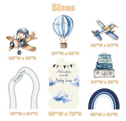 Blue Aviator Cutout (Cloud & Rainbow), Time flies, Adventure Baby Shower, Hot Air Balloon, Airplane Backdrop, Birthday Decor, Baby Boy, Centerpieces