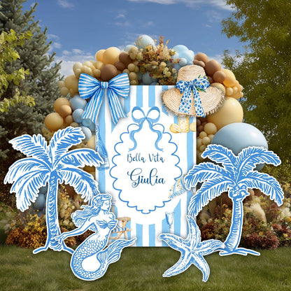 Mediterranean Birthday Cutouts (Palms & Seahorse), Amalfi Coast Bridal Shower Decor, Baby Shower, Bachelorette Backdrop
