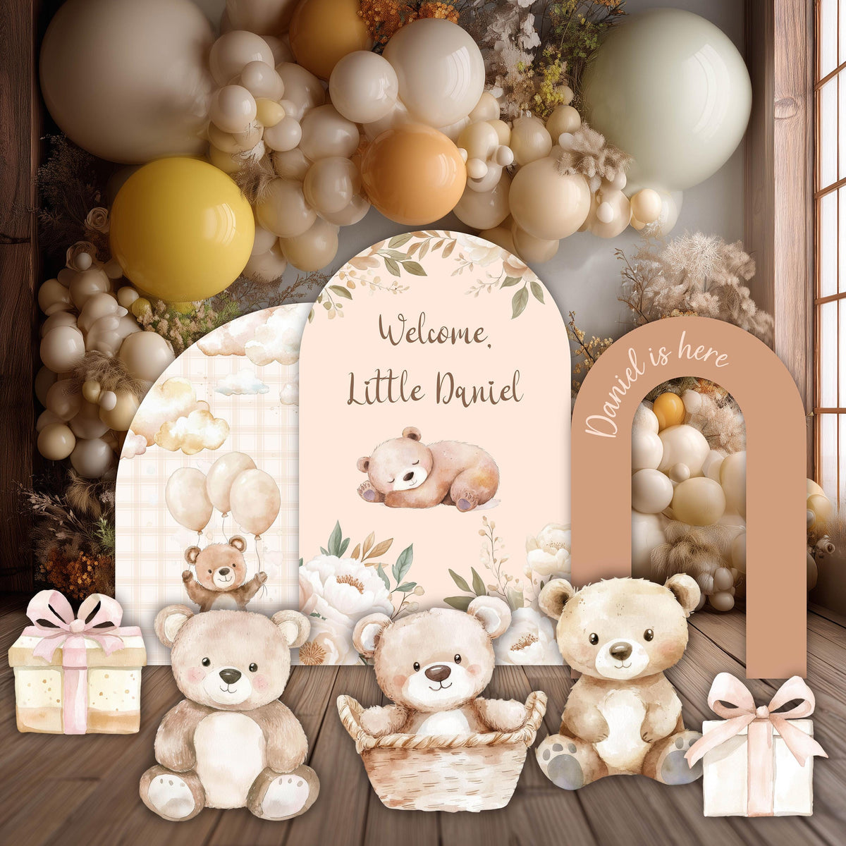 Neutral Bear Baby Shower Cutouts, First Birthday, We Can Bearly Wait, Boho Teddy Bear, Cute Bear, Backdrop