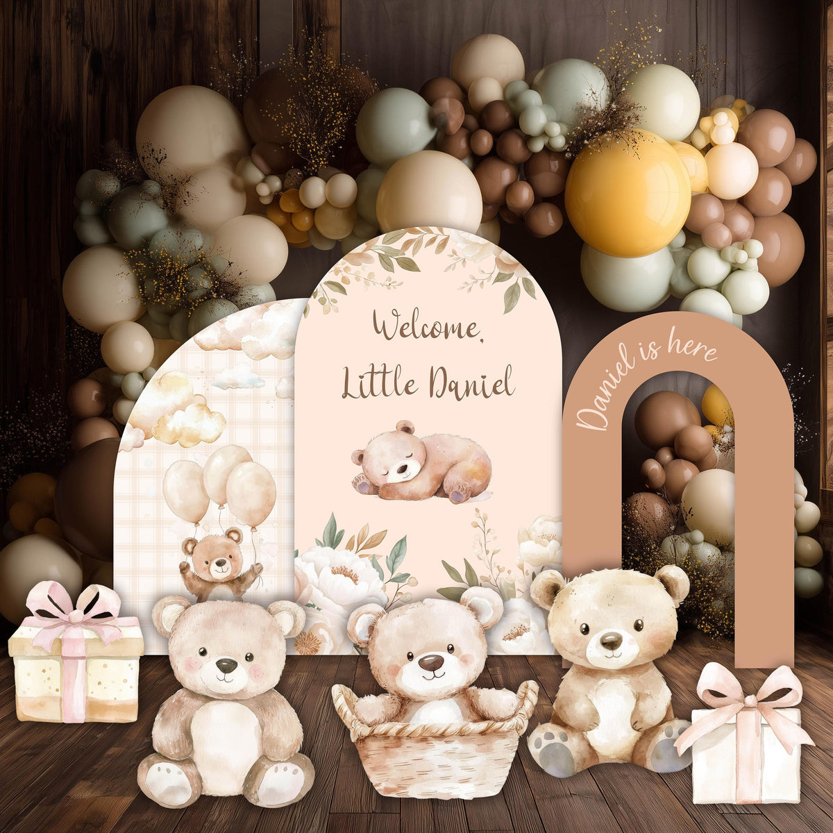 Neutral Bear Baby Shower Cutouts, First Birthday, We Can Bearly Wait, Boho Teddy Bear, Cute Bear, Backdrop