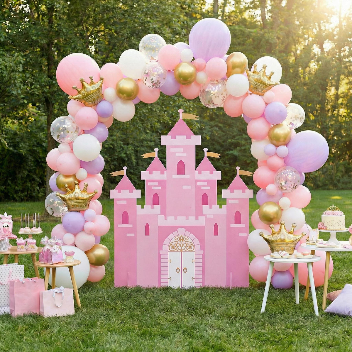 Pink Castle Cutout — custom party decor, printed and cut to shape