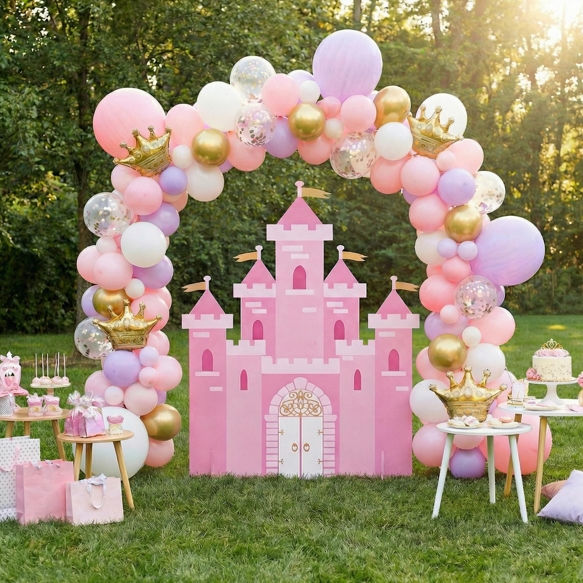 Pink Castle Cutout — custom party decor, printed and cut to shape