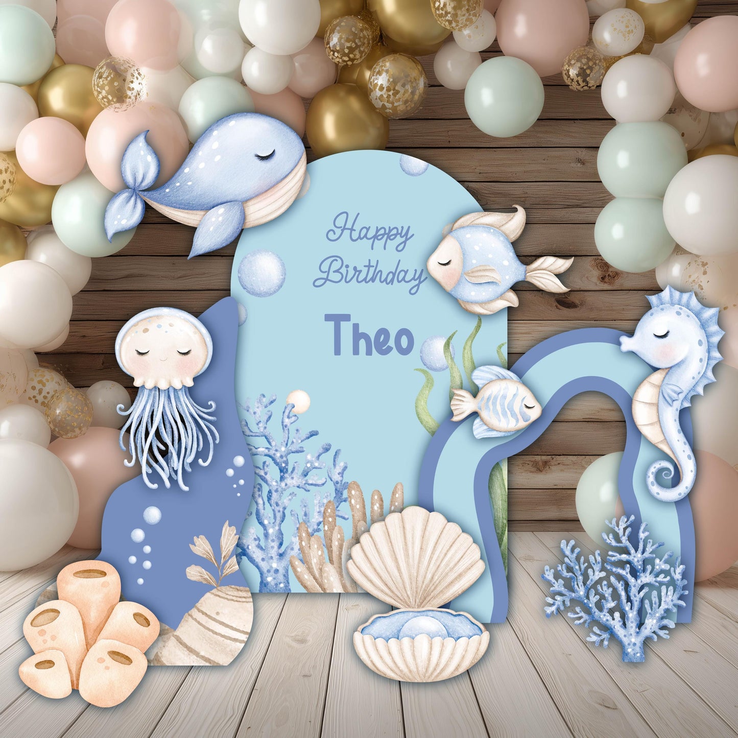 Blue Sea Animals Cutouts, Under the Sea Party, Ocean Animals Props, Baby Shower, Signs, Whale, Backdrop, Underwater Party