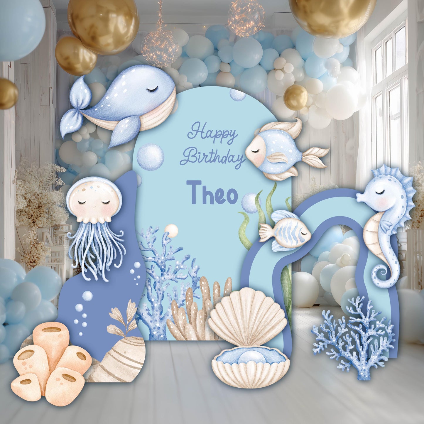 Blue Sea Animals Cutouts, Under the Sea Party, Ocean Animals Props, Baby Shower, Signs, Whale, Backdrop, Underwater Party