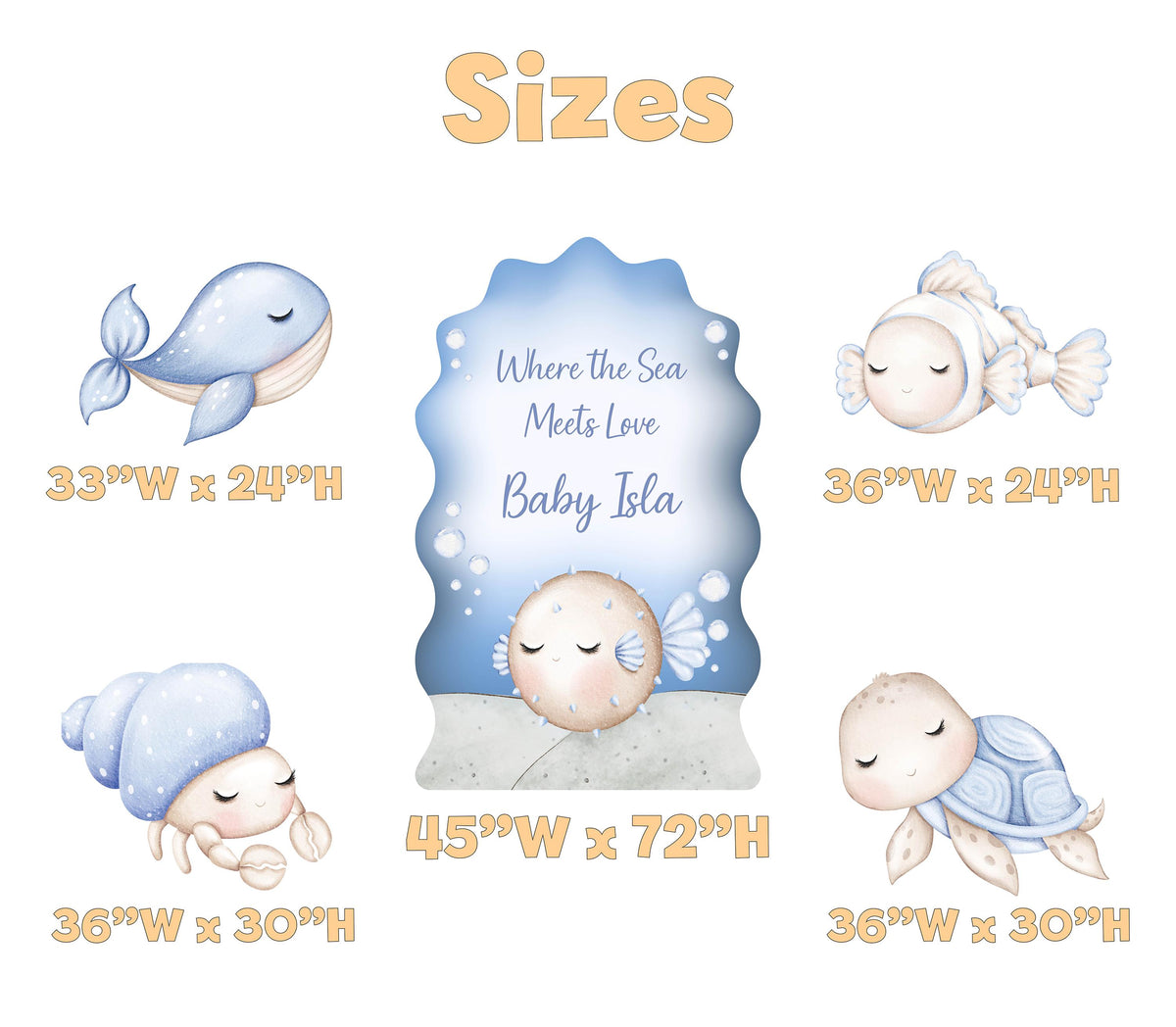 Blue Sea Animals Cutouts, Under the Sea Party, Ocean Animals Props, Baby Shower, First Birthday, Underwater