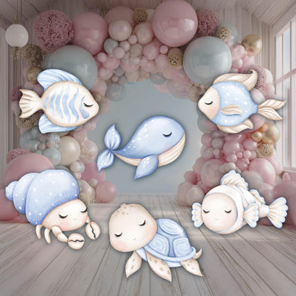 Blue Sea Animals Cutouts, Set 6, Under the Sea Party, Ocean Animals Props, Baby Shower, First Birthday, Underwater