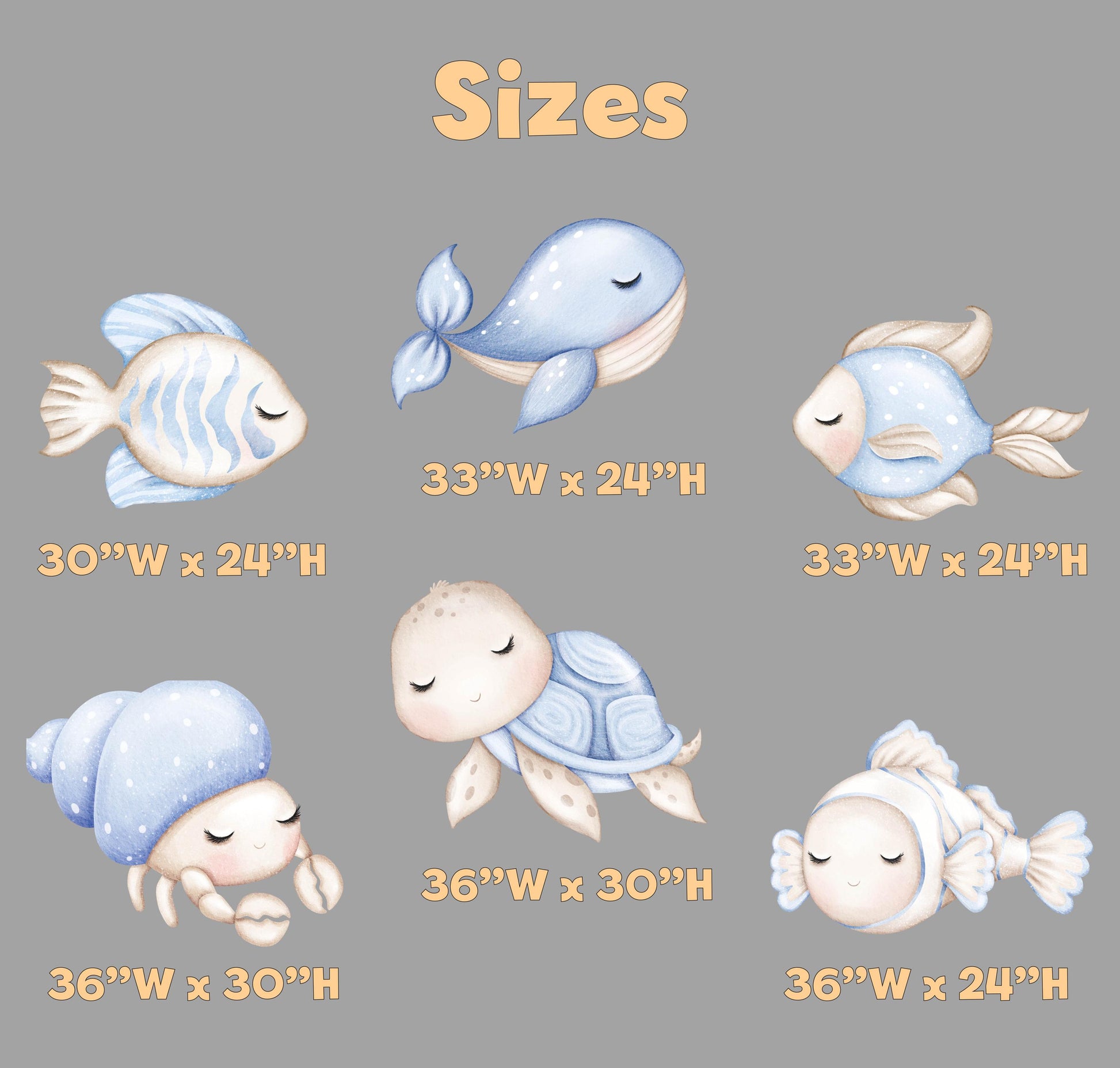Blue Sea Animals Cutouts, Set 6, Under the Sea Party, Ocean Animals Props, Baby Shower, First Birthday, Underwater
