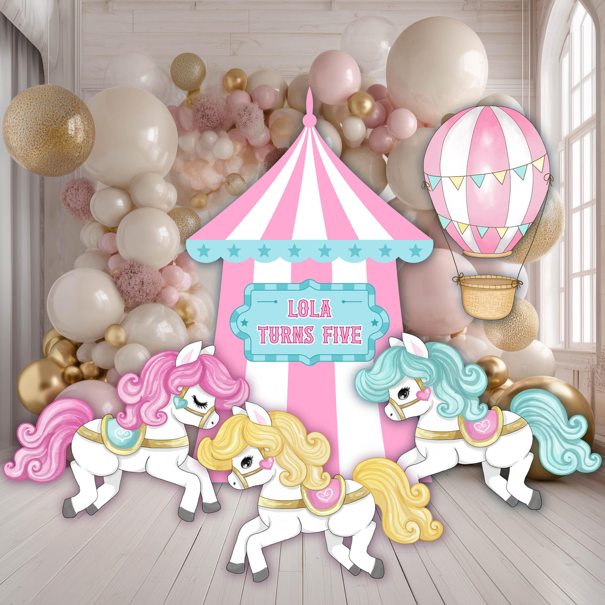 Circus Cutouts (Big Top & Carousel Horses), Carousel Party Decoration, Centerpieces, Baby Shower, Carnival Horse, 1st Birthday Decor