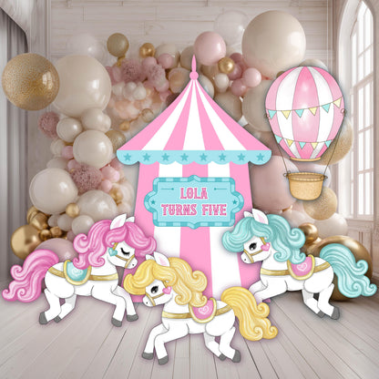 Circus Cutouts (Big Top & Carousel Horses), Carousel Party Decoration, Centerpieces, Baby Shower, Carnival Horse, 1st Birthday Decor