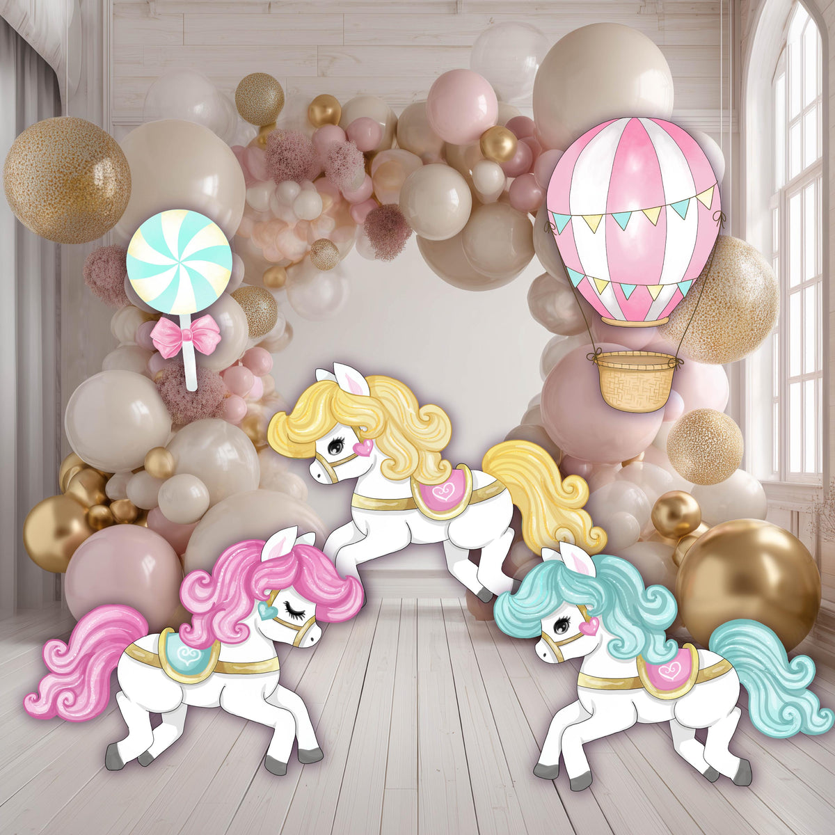 Circus Cutouts, Carousel Party Decoration, Centerpieces, Baby Shower, Carnival Horse, 1st Birthday Decor, Hot Air Balloon