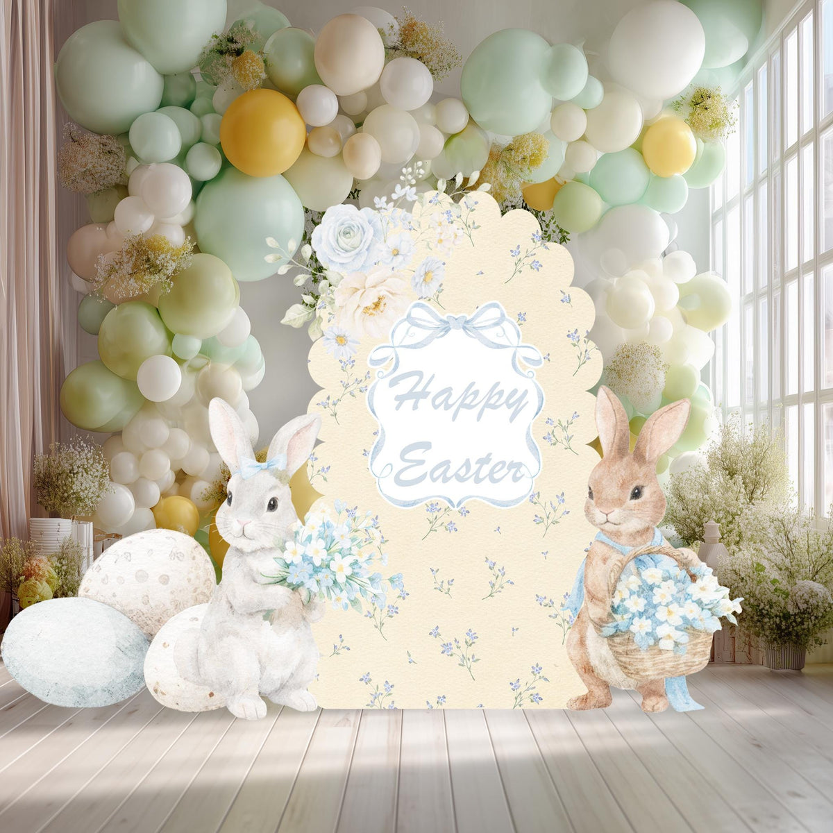 Spring Easter Bunny Cutouts (Yellow Easter Arch), Baby Shower Decor, Backdrop, Yard Sign, Easter Decor, Cottagecore, Grandmillennial