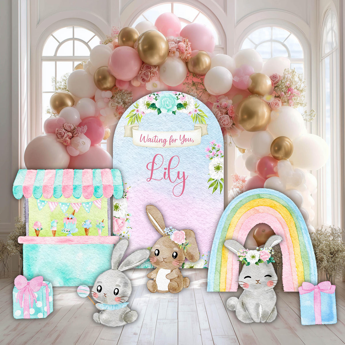 Floral Easter Bunny Cutouts, Ice Cream Baby Shower Decor, Backdrop, Yard Sign, Easter Decor, Rabbit, Rainbow