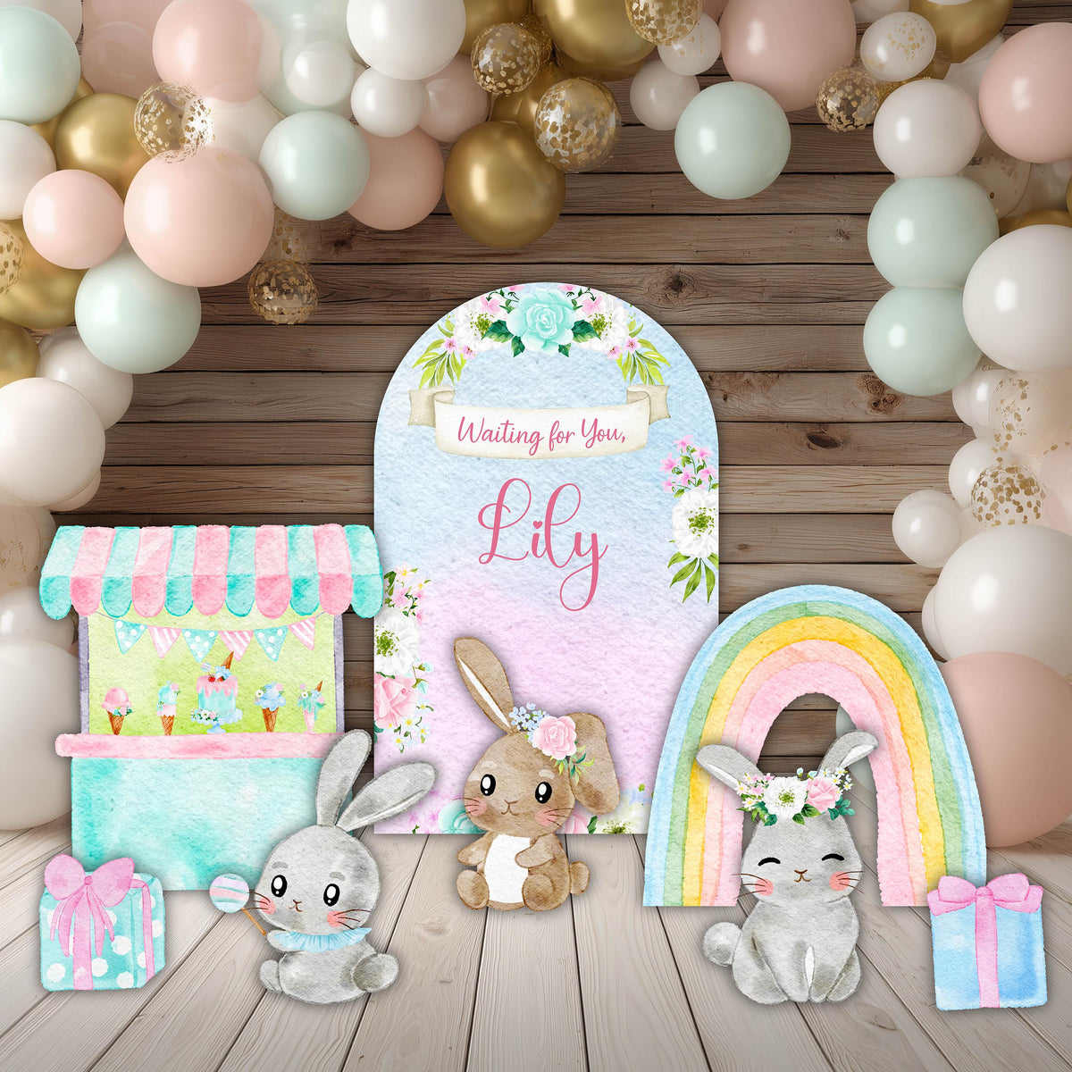 Floral Easter Bunny Cutouts, Ice Cream Baby Shower Decor, Backdrop, Yard Sign, Easter Decor, Rabbit, Rainbow