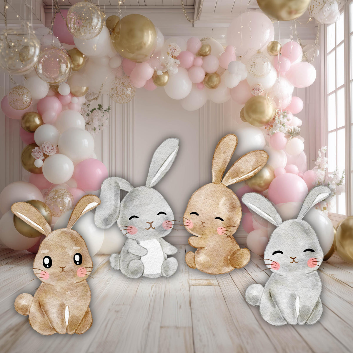 Woodland Bunny Cutouts Set 4, Baby Shower Decor, Backdrop, Yard Sign, Easter Bunny, Rabbit