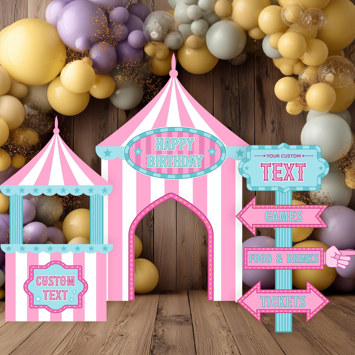 Pastel Pink Circus Party Cutouts, Carnival Baby Shower, Girls 1st Birthday Decor, Circus Tent, Photo Booth Frame, Custom Sign