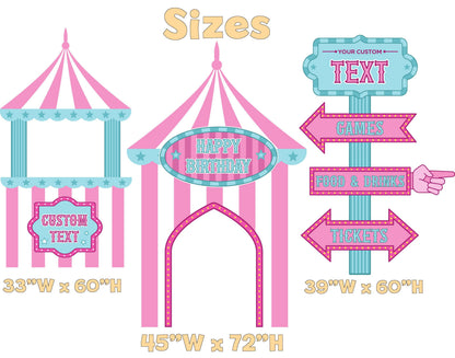 Pastel Pink Circus Party Cutouts, Carnival Baby Shower, Girls 1st Birthday Decor, Circus Tent, Photo Booth Frame, Custom Sign