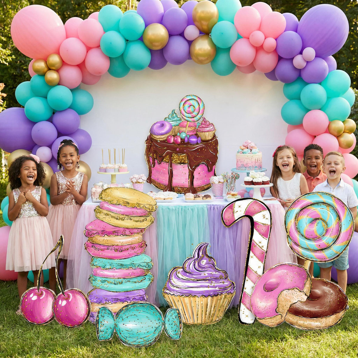 Candy Shop Cutouts Decor — custom party decor, printed and cut to shape