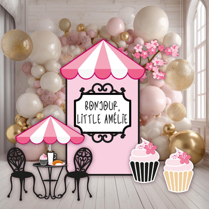French Cafe Cutouts (Cafe Kiosk & Sweets), Eiffel Tower, Bakery Shop, Sweet Shop Props, Paris Baby Shower, Dessert Shop, Patisserie Party Backdrop