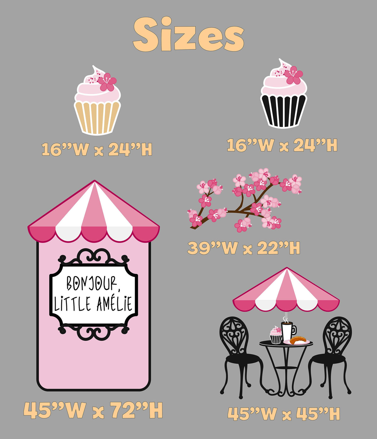 French Cafe Cutouts (Cafe Kiosk & Sweets), Eiffel Tower, Bakery Shop, Sweet Shop Props, Paris Baby Shower, Dessert Shop, Patisserie Party Backdrop