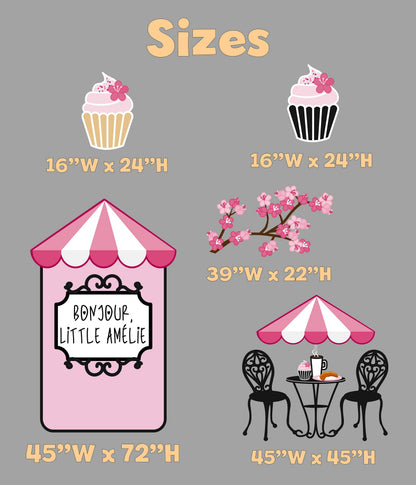 French Cafe Cutouts (Cafe Kiosk & Sweets), Eiffel Tower, Bakery Shop, Sweet Shop Props, Paris Baby Shower, Dessert Shop, Patisserie Party Backdrop