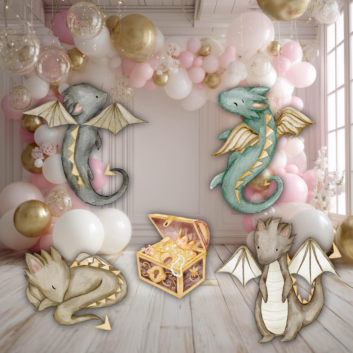 Dragons Cutouts Set of 5, Fantasy Birthday Decor, Party Props, Dragon Kingdom, Baby Shower, Storybook, Fairy Tale