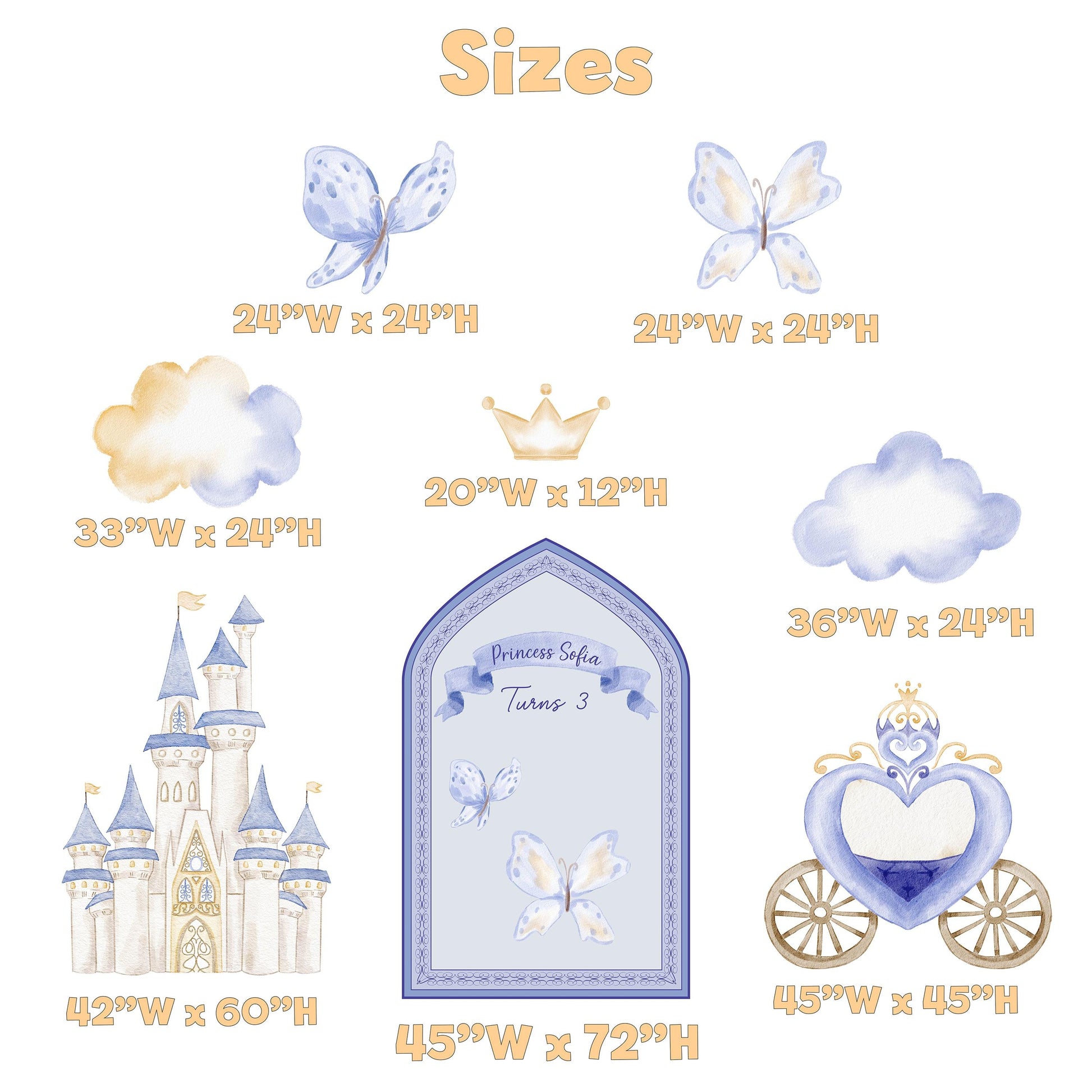 Blue Baby Princess Cutout, Storybook Baby Shower, 1st Birthday, Girls Birthday, Castle, Princess Carriage, Fairytale