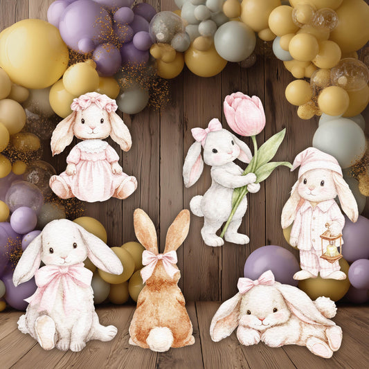 Pink Easter Bunny Cutouts — custom party decor, printed and cut to shape